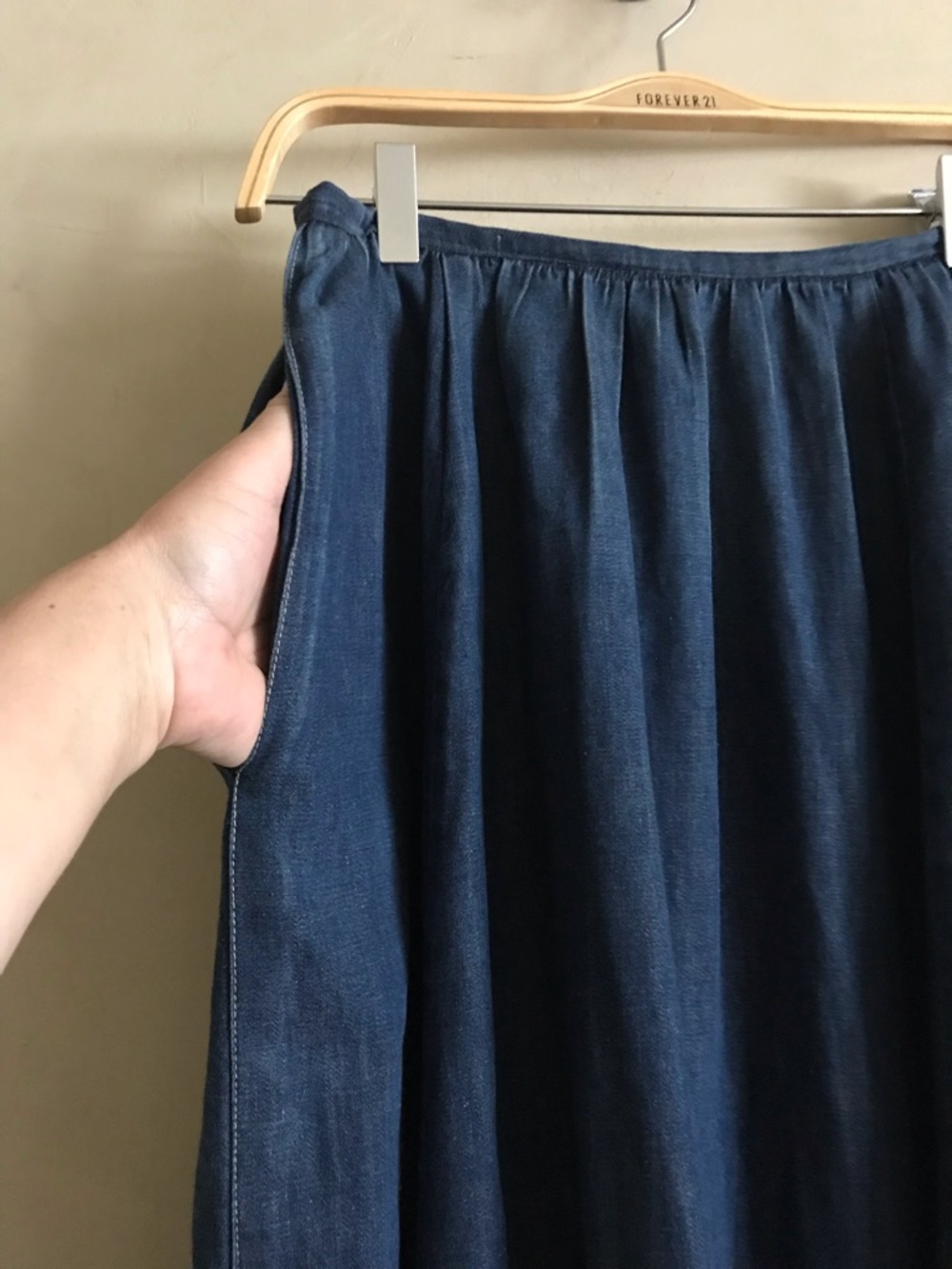 Vintage Blue Denim Maxi Skirt with Lace Trim - Picture 5 of 6